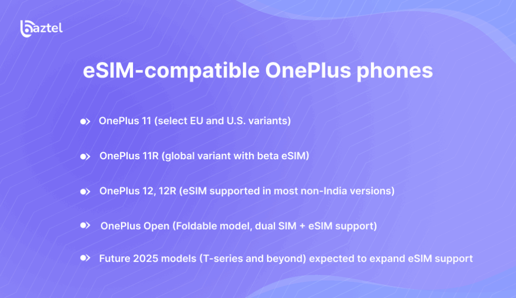 eSIM-compatible OnePlus phones